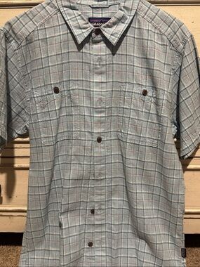 Patagonia Light Blue Plaid Short-Sleeve Button-Down Shirt